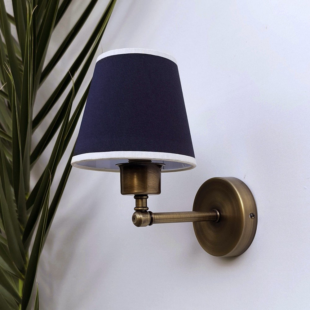 Mini Glow Vintage Gold Duvar Apliği Lacivert Başlıklı Beyaz Biyeli