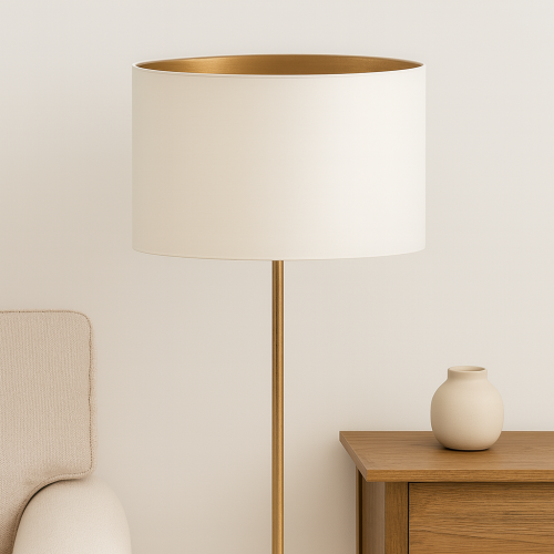 Gold Kaplamalı Krem Silindir Abajur & Lambader Başlığı – El Yapımı, Şık ve Zarif Işık Yansıması (Farklı Boyut Seçenekleri)