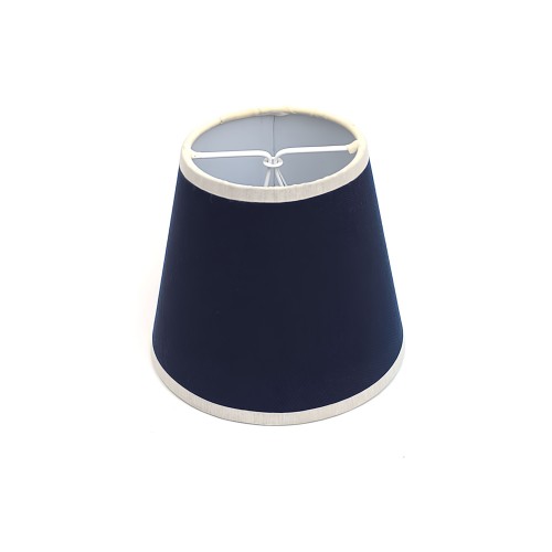 Linea Koleksiyonu – El Yapımı Lacivert Kumaş Beyaz Biyeli Aplik Şapkası, 14 cm