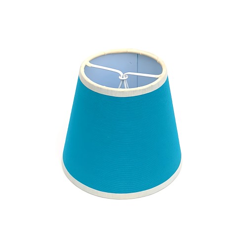 Linea Koleksiyonu – El Yapımı Mavi Kumaş Beyaz Biyeli Aplik Şapkası, 14 cm