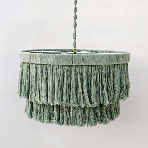 Macrame Muse: El Yapımı Makrome İpli İki Katlı Avize - Yeşil (40/50/60cm)